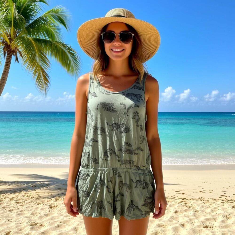 H&M Women XS Teen 14Y Romper Playsuit Soft Fashion Sleeveless strappy TigerPrint